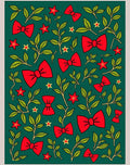 Festive Red Bows Green Foliage Stars Rug