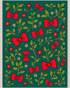 Festive Red Bows Green Foliage Stars Rug
