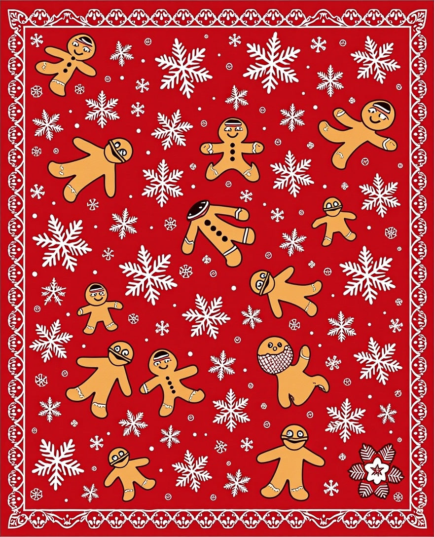 Christmas Gingerbread Snowflakes Red Rug