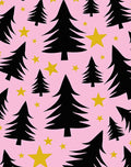 Black Tree Pink Star Christmas Rug