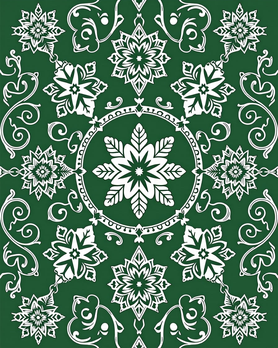 Emerald White Mandala Floral Vine Rug