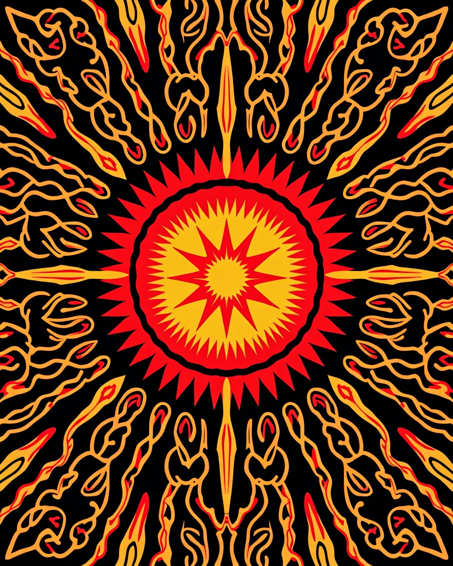 Radiant Sunburst Black Abstract Rug
