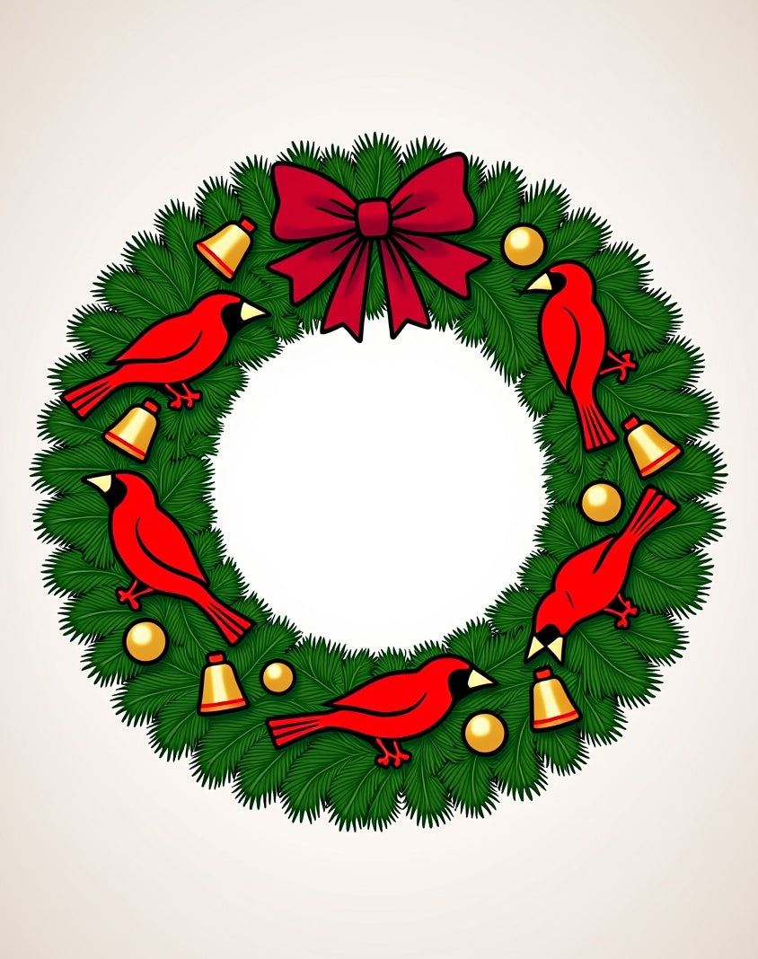 Evergreen Wreath Red Cardinals Golden Bells Rug