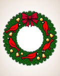 Evergreen Wreath Red Cardinals Golden Bells Rug