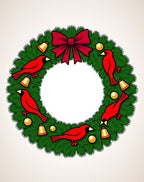Evergreen Wreath Red Cardinals Golden Bells Rug