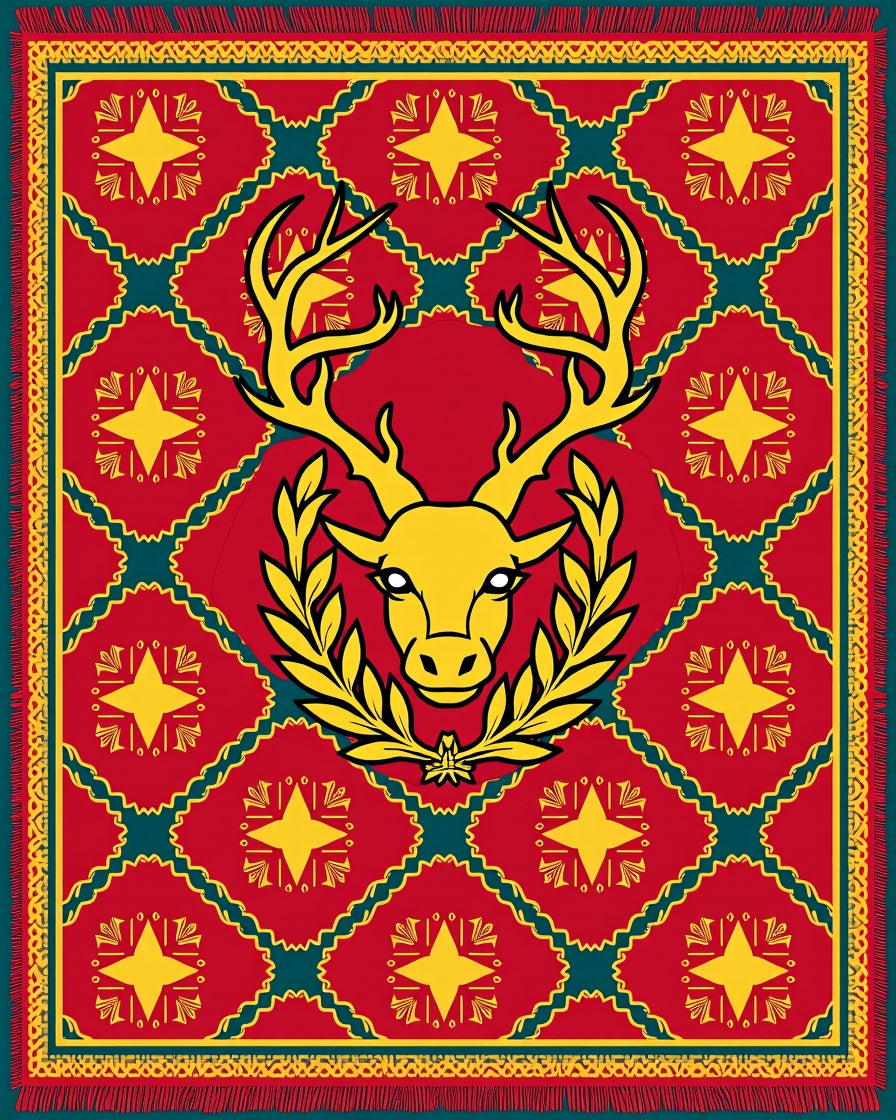 Majestic Yellow Stag Teal Diamond Rug