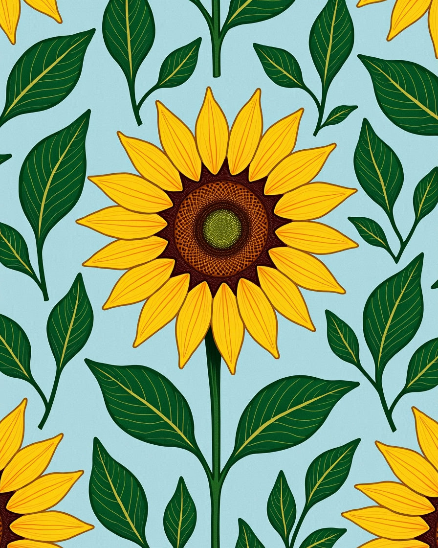 Yellow Sunflower Foliage Pattern Rug