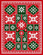 Festive Red Green Snowflake Collage Rug