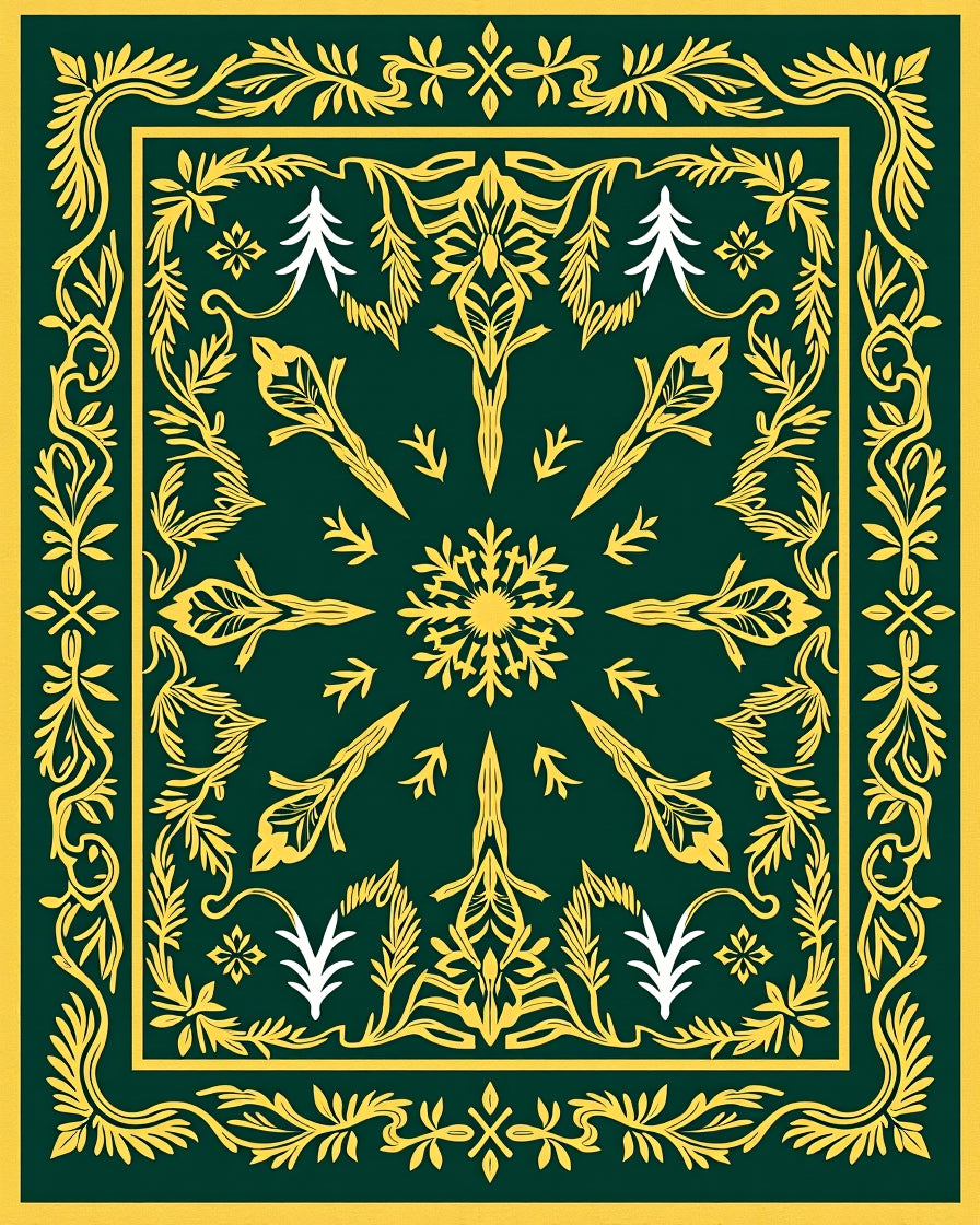 Forest Green Yellow Botanical Medallion Rug