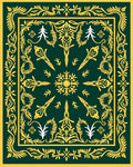Forest Green Yellow Botanical Medallion Rug