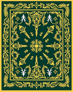 Forest Green Yellow Botanical Medallion Rug