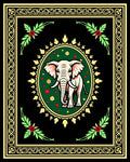 Elegant Ivory Elephant Festive Green Oval Rug