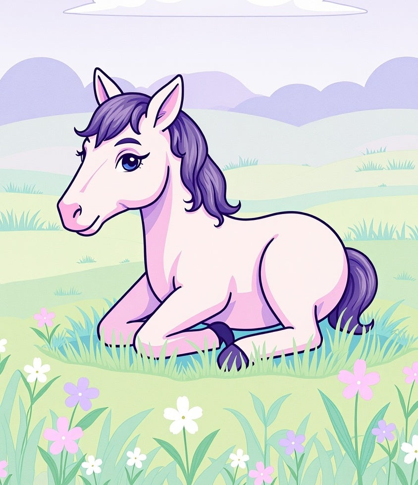 Whimsical Lavender Horse Meadow Flowers Rug