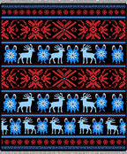Black Red Blue Deer Folk Art Rug