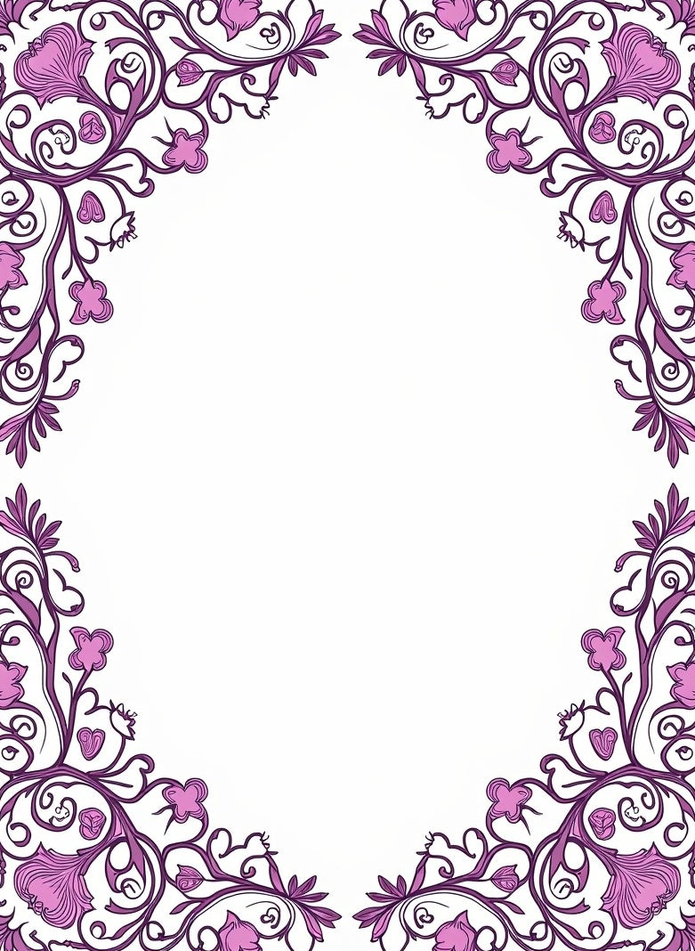Ornate Plum Floral Swirl Border Rug