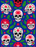 Vivid Blue Skull Floral Garland Rug