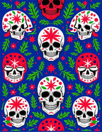 Vivid Blue Skull Floral Garland Rug