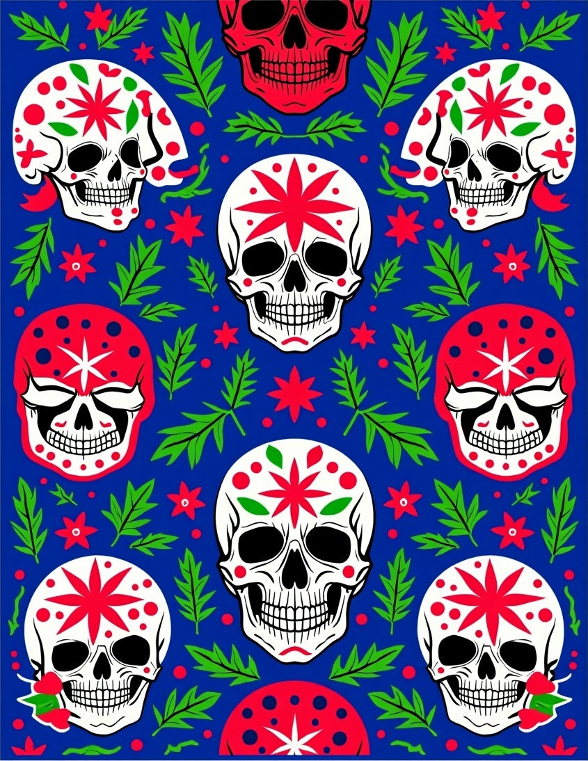 Vivid Blue Skull Floral Garland Rug
