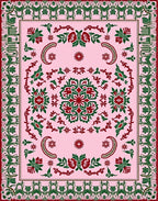 Pink Red Green Floral Garden Medallion Rug