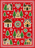 Festive Red Village Gingerbread Scandinavian Rug