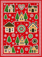 Festive Red Village Gingerbread Scandinavian Rug