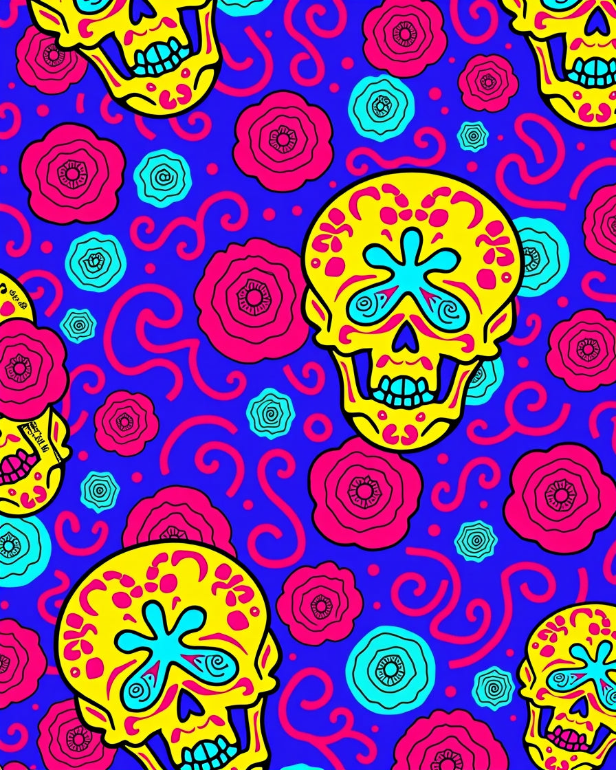Vibrant Yellow Floral Skull Mandala Rug