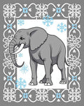 Gray Elephant Winter Snowflake Border Rug