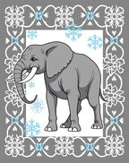 Gray Elephant Winter Snowflake Border Rug