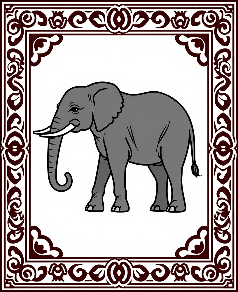 Rustic Elephant With Ornate Border Rug