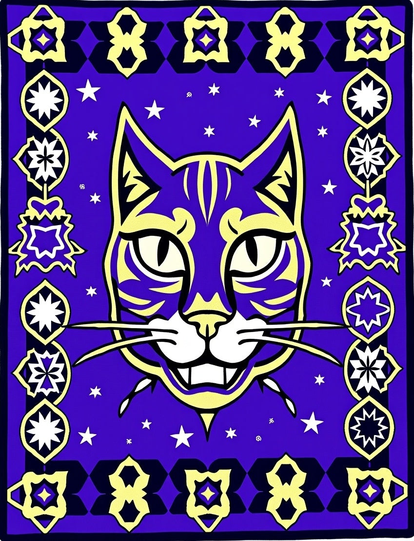 Mystical Purple Cat Starry Night Rug