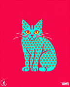 Aqua Cat with Yellow Dot Halo Rug
