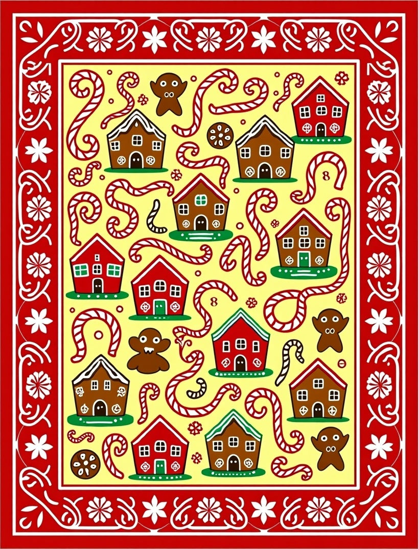 Whimsical Gingerbread House Candy Cane Rug