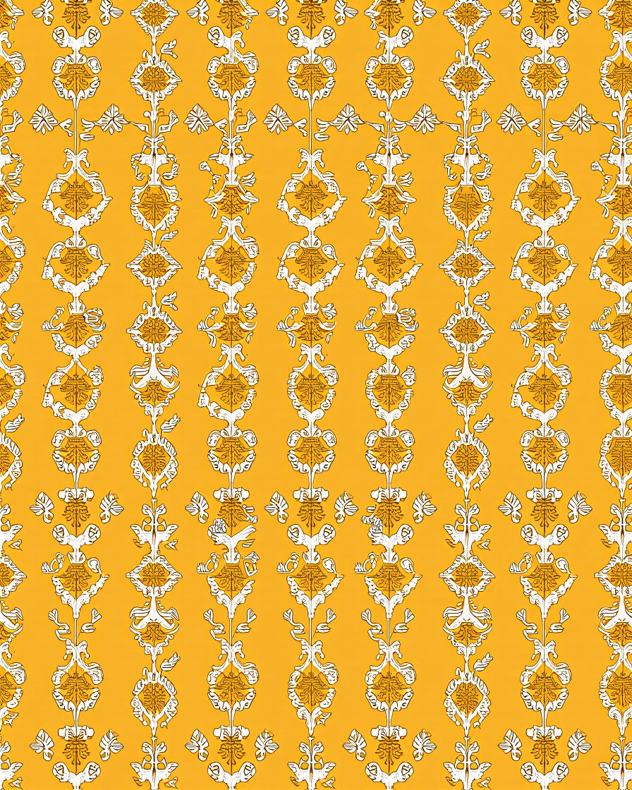 Gold Ochre Scrolling Vine Floral Rug