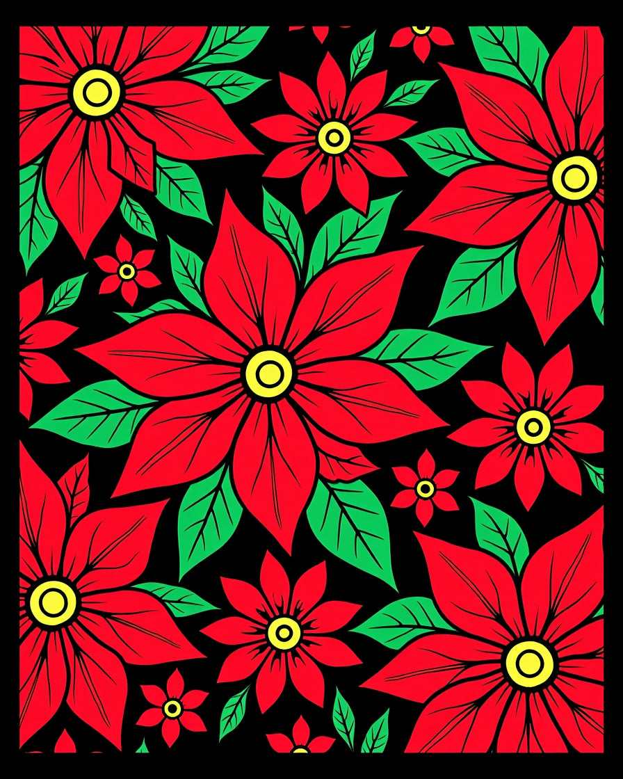 Bold Red Flower Garden Print Rug