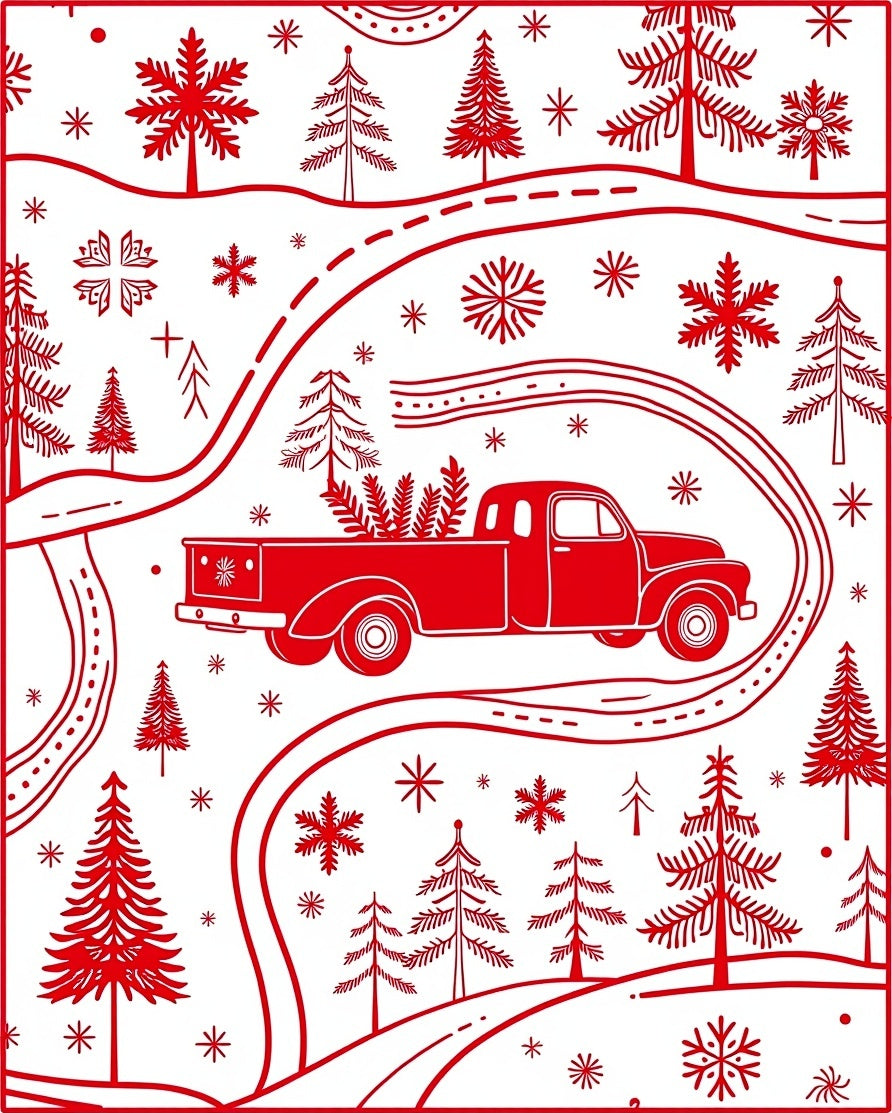 Crimson Truck Christmas Tree Meadow Rug