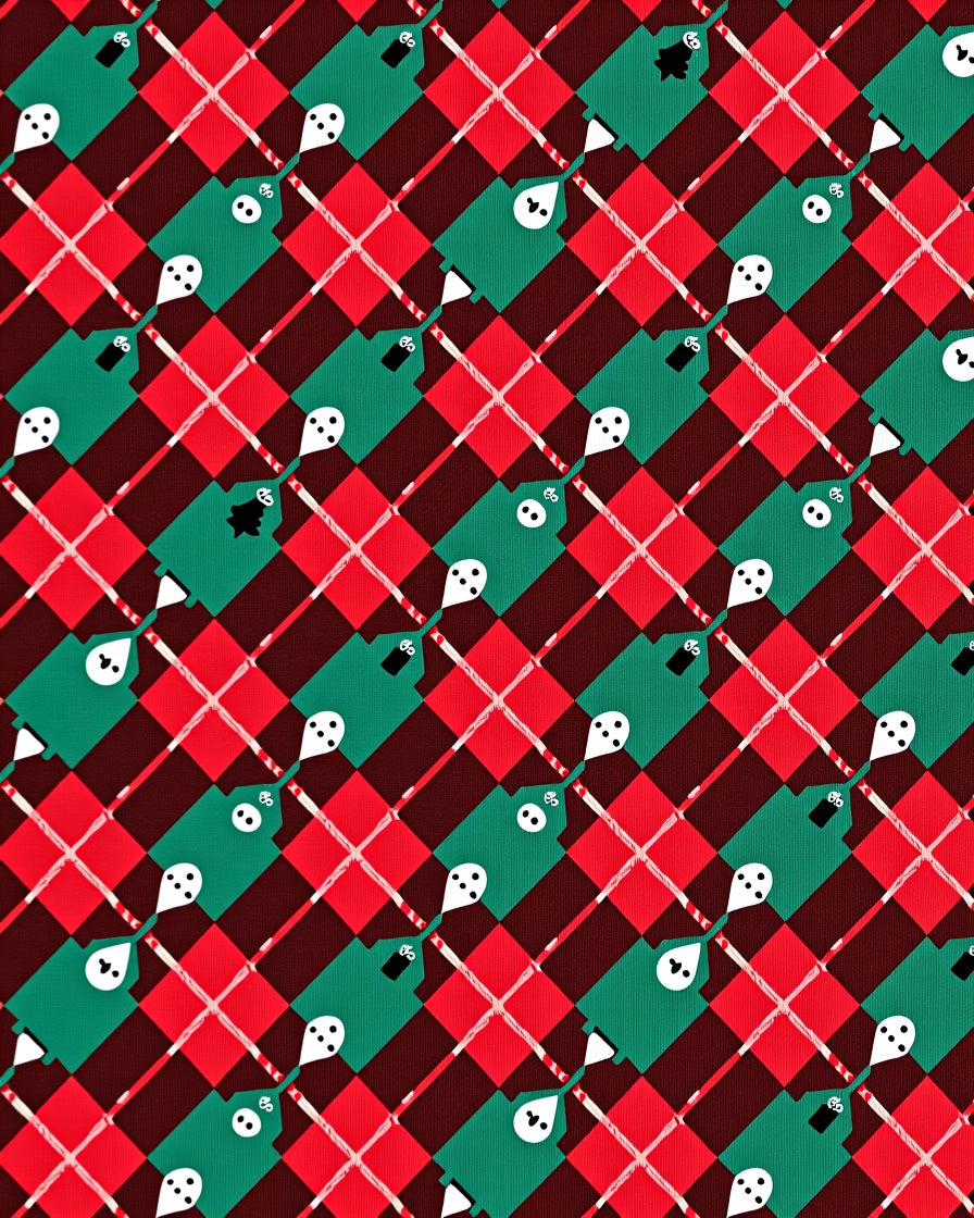 Festive Green Red Plaid Figures Rug
