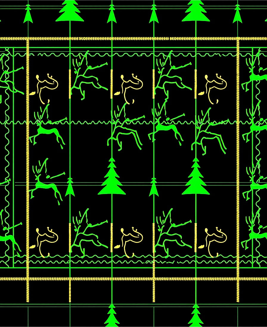 Neon Green Stag Forest Line Art Rug