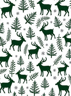 Dark Forest Deer Pine Branches Snowflakes Rug