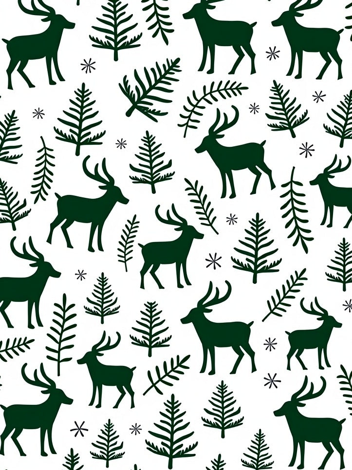 Dark Forest Deer Pine Branches Snowflakes Rug
