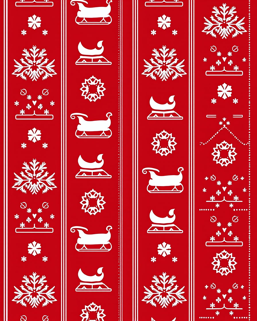 Red White Christmas Sleigh Snowflakes Rug