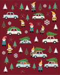 Festive Red Gnomes Tree Car Snowflakes Rug