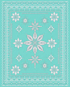 Turquoise White Starburst Floral Mandala Rug