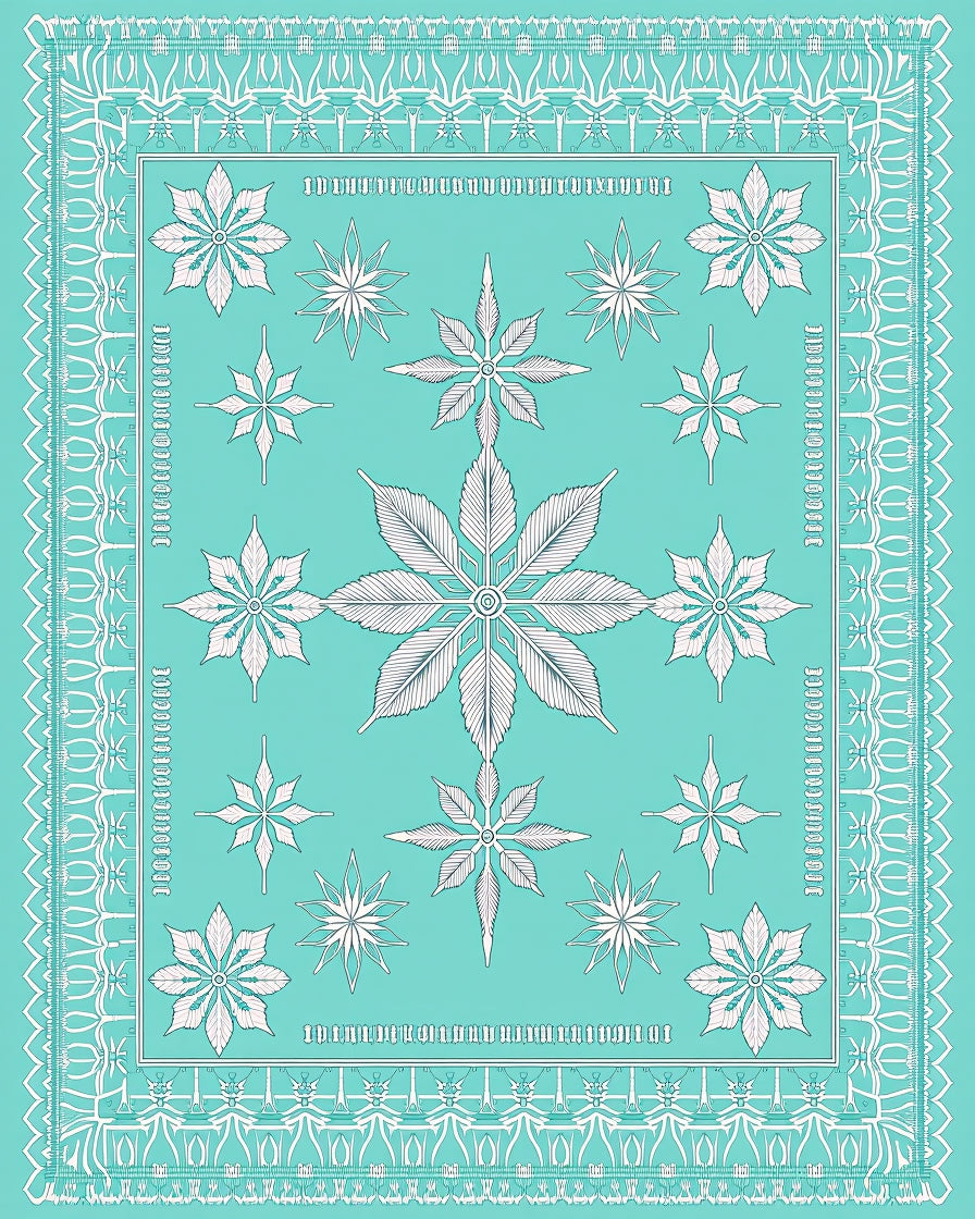 Turquoise White Starburst Floral Mandala Rug