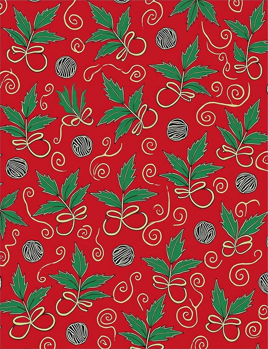 Red Green Holly Twig Swirl Rug