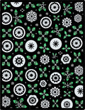 Black White Green Floral Snowflake Medallion Rug