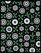 Black White Green Floral Snowflake Medallion Rug