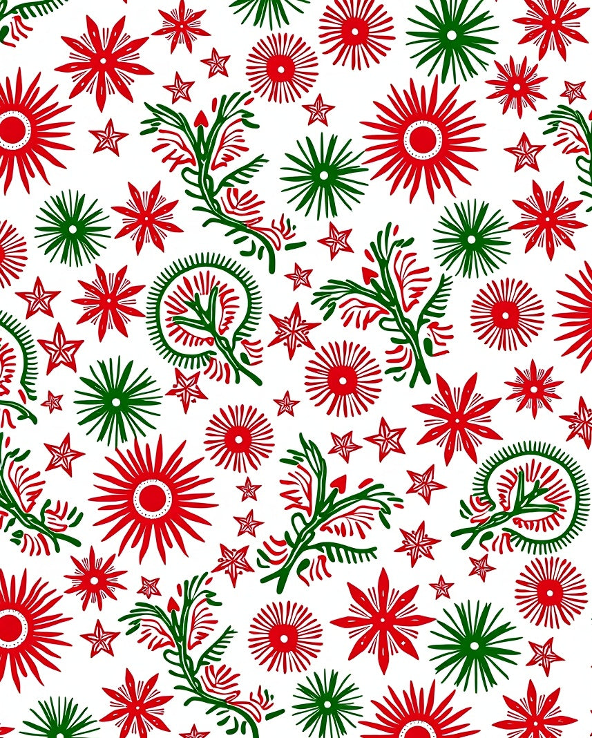 Red Green Starburst Blossom Scatter Rug