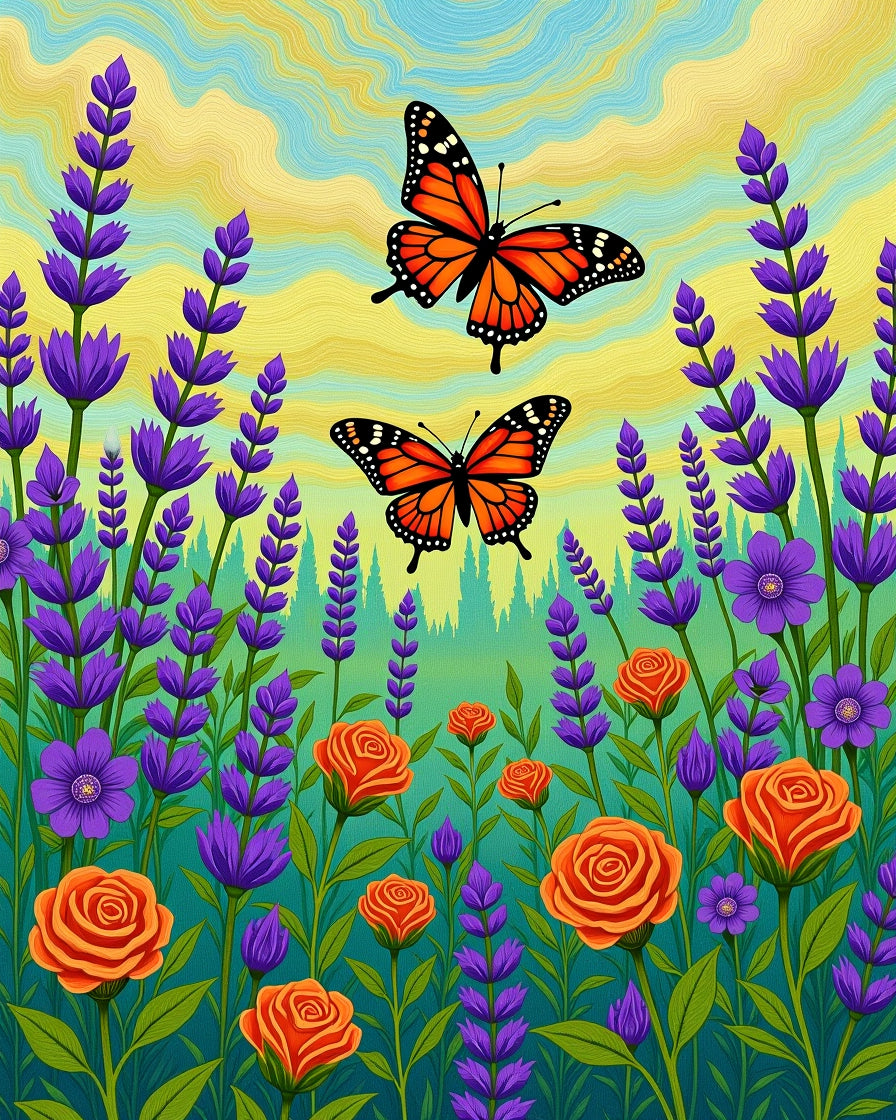 Monarch Butterflies Amidst Lavender Roses Rug