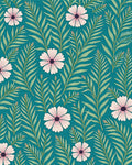 Teal Floral Tropical Leaf Rug
