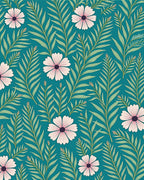 Teal Floral Tropical Leaf Rug